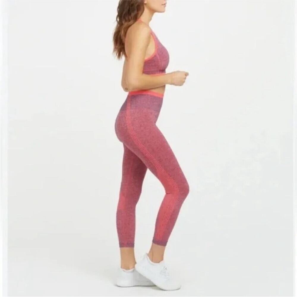 Spanx $99 Seamless Sculpt Active Workout Leggings Spacedye Coral Punch Sz Small
